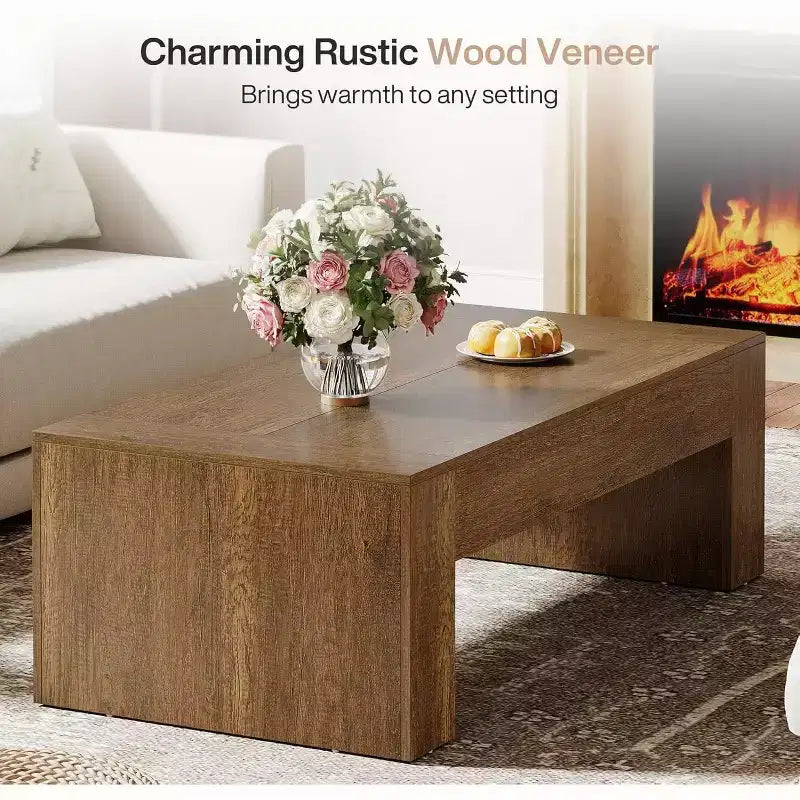Table basse rectangulaire Lantine pour salon, table à thé et à cocktail de style rustique de 51 pouces avec base robuste pour la maison et la réception, marron