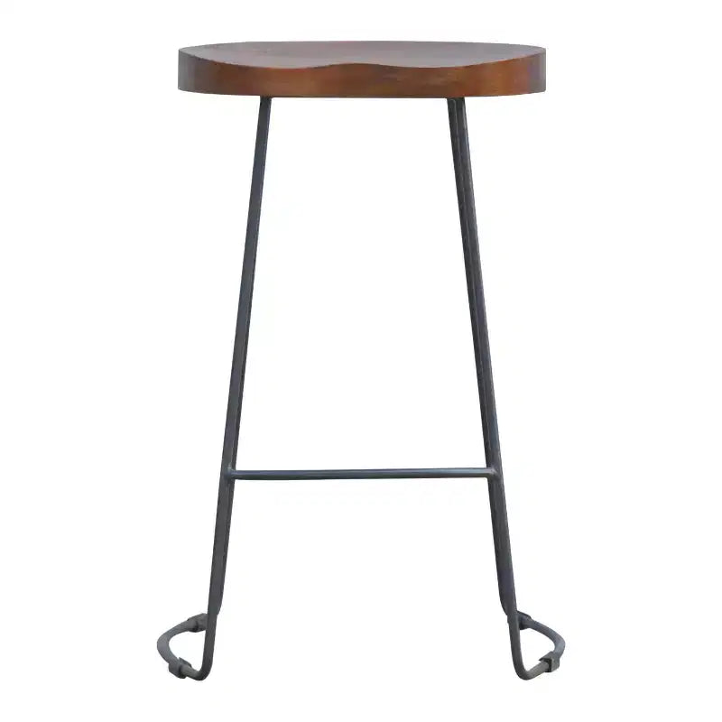 Chaise de bar hauteur bar HomeRoots 30 en bois massif marron et noir et fer forgé