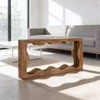 Console de salon en bois GDFStudio Langford Farmhouse avec motif ondulé et étagères de rangement à 2 niveaux