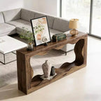 Console de salon en bois GDFStudio Langford Farmhouse avec motif ondulé et étagères de rangement à 2 niveaux