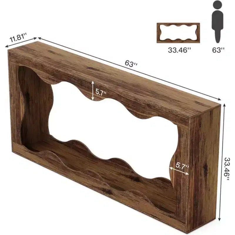 Console de salon en bois GDFStudio Langford Farmhouse avec motif ondulé et étagères de rangement à 2 niveaux