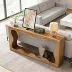 Console de salon en bois GDFStudio Langford Farmhouse avec motif ondulé et étagères de rangement à 2 niveaux