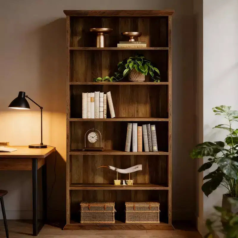 GDFStudio Hawthorne Bibliothèque Rustique en Bois à 6 Niveaux avec Étagères de Rangement Ajustables