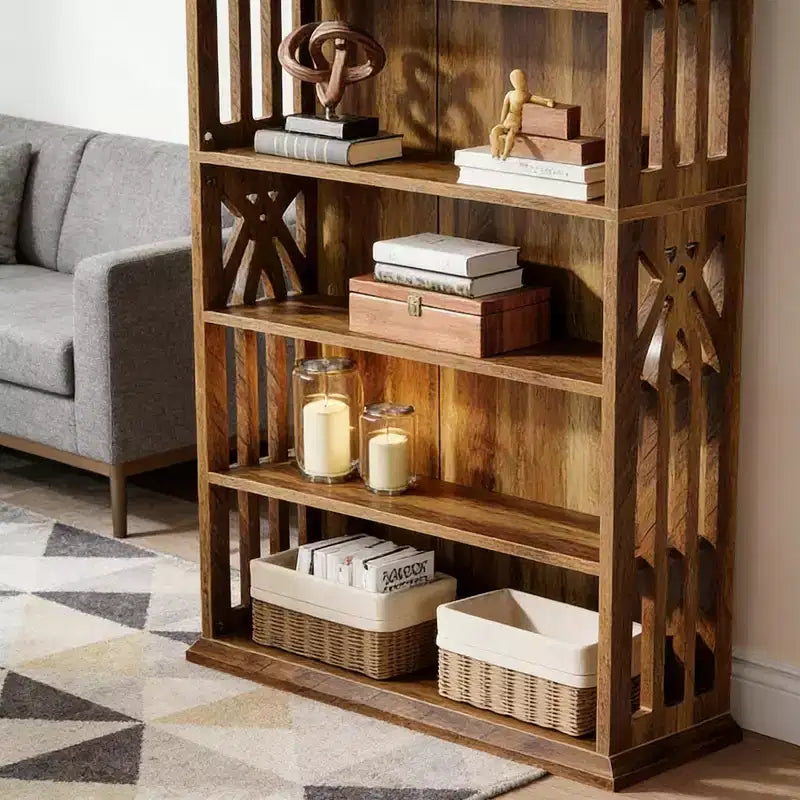 GDFStudio Hawthorne Bibliothèque Rustique en Bois à 6 Niveaux avec Étagères de Rangement Ajustables