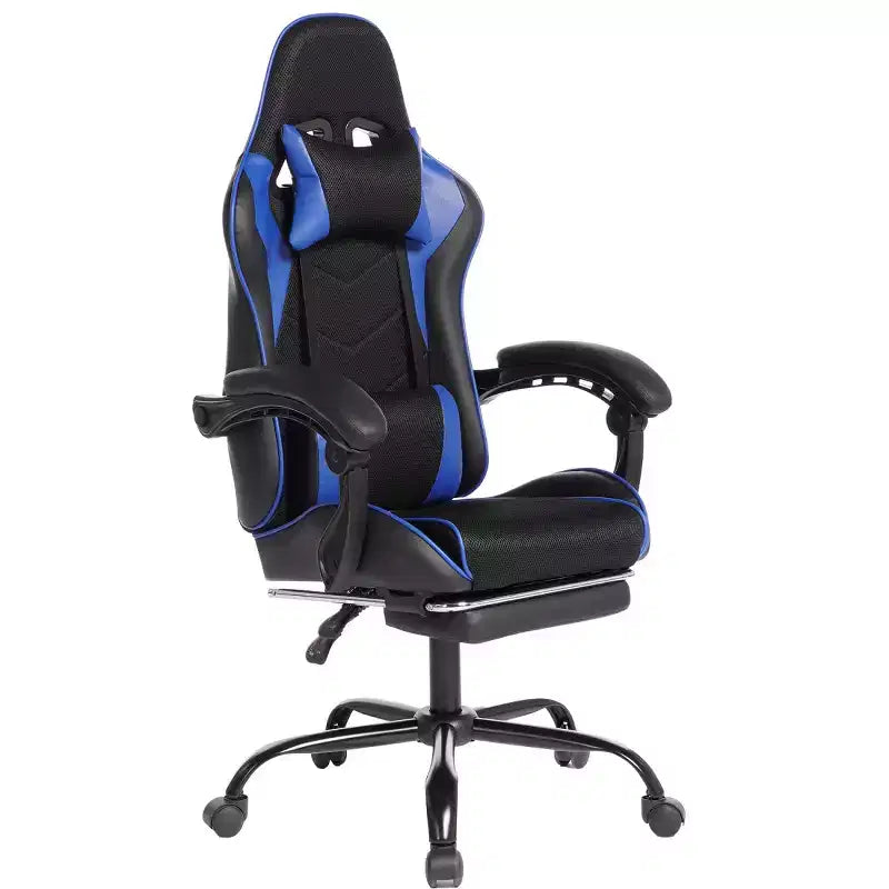 Chaise de jeu en cuir PU avec dossier inclinable et repose-pieds rétractable, chaise de bureau pivotante à dossier haut pour joueurs et bureau à domicile - Panipeachy