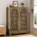 Lantine Shoe Cabinet with Slatted Doors, 6-Tier Entryway Shoe Rack Organizer with Adjustable Shelves for Living Room, Bedroom, Natural Wood