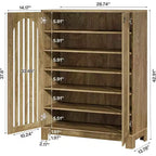 Meuble à chaussures Lantine avec portes à persiennes, Organisateur de chaussures à 6 niveaux pour entrée avec étagères réglables pour salon, chambre, bois naturel