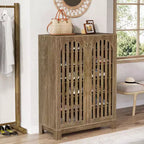 Meuble à chaussures Lantine avec portes à persiennes, Organisateur de chaussures à 6 niveaux pour entrée avec étagères réglables pour salon, chambre, bois naturel