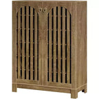 Meuble à chaussures Lantine avec portes à persiennes, Organisateur de chaussures à 6 niveaux pour entrée avec étagères réglables pour salon, chambre, bois naturel