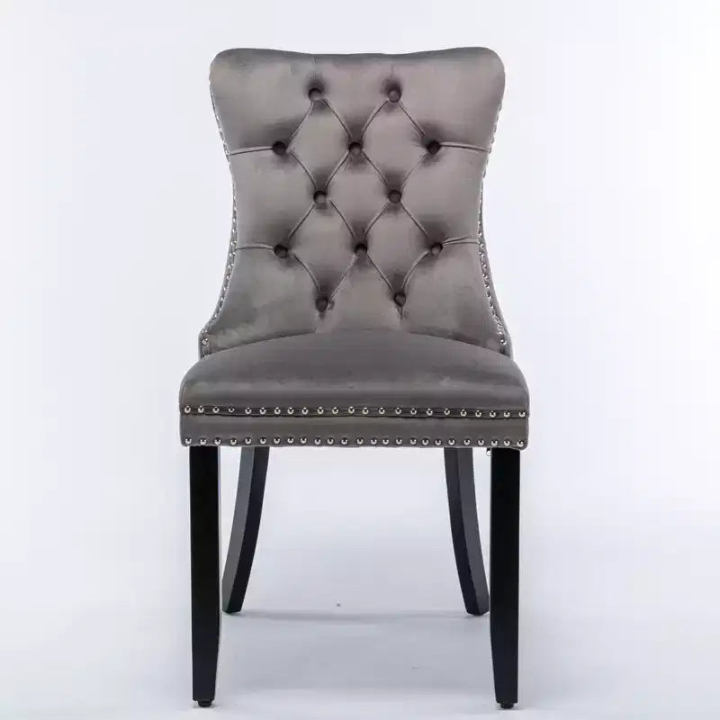 Harrington Collection Modern Tufted Velvet Dining Chairs, Solid Wood Legs with Nailhead Trim, Contemporary Upholstered Side Chair Set of 2, Gray