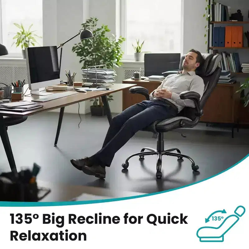 Chaise de bureau ergonomique, dossier haut en cuir, appui-tête réglable, soutien lombaire, accoudoirs relevables, fauteuil de bureau pivotant inclinable, pour la maison ou le bureau