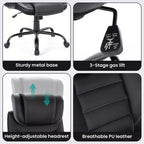 Chaise de bureau ergonomique, dossier haut en cuir, appui-tête réglable, soutien lombaire, accoudoirs relevables, fauteuil de bureau pivotant inclinable, pour la maison ou le bureau
