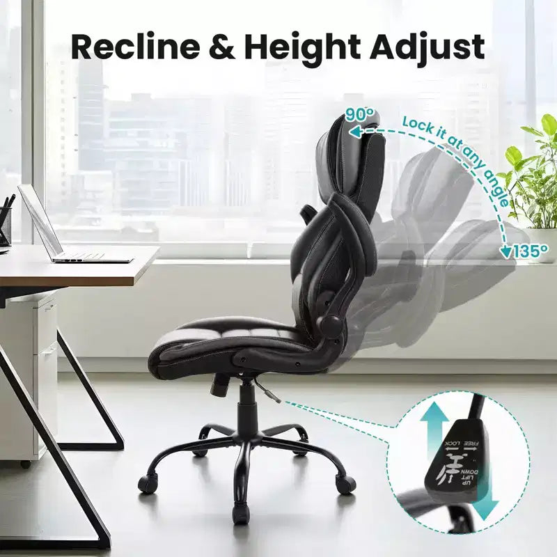 Chaise de bureau ergonomique, dossier haut en cuir, appui-tête réglable, soutien lombaire, accoudoirs relevables, fauteuil de bureau pivotant inclinable, pour la maison ou le bureau