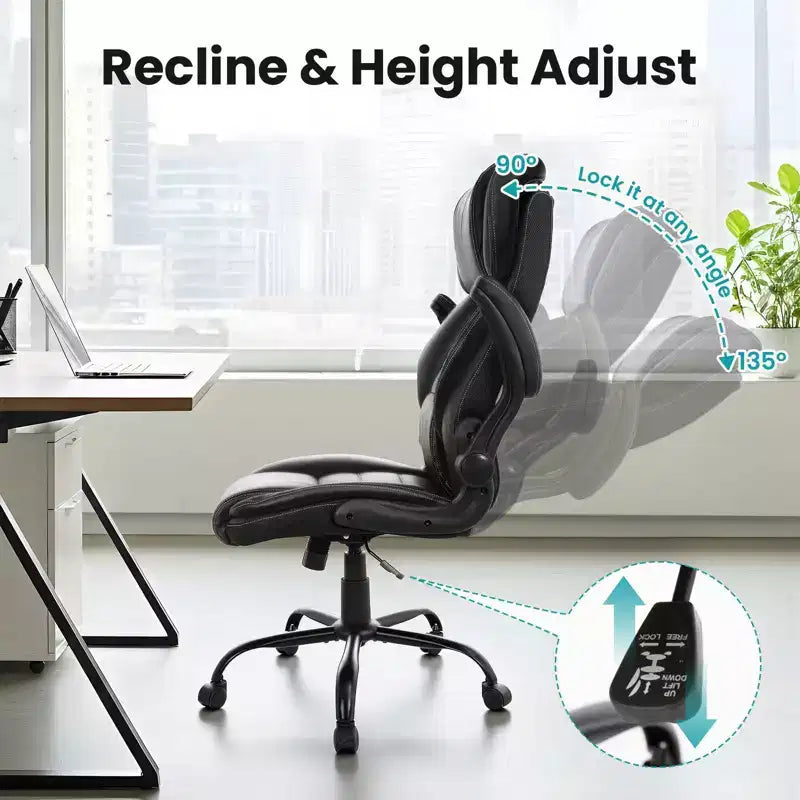 Chaise de bureau ergonomique, dossier haut en cuir, appui-tête réglable, soutien lombaire, accoudoirs relevables, fauteuil de bureau pivotant inclinable, pour la maison ou le bureau