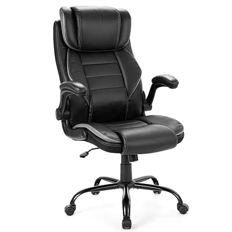 Chaise de bureau ergonomique, dossier haut en cuir, appui-tête réglable, soutien lombaire, accoudoirs relevables, fauteuil de bureau pivotant inclinable, pour la maison ou le bureau