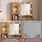 Coiffeuse moderne avec miroir, 2 armoires à portes en acrylique, 2 étagères ouvertes, tiroirs, pour chambre à coucher