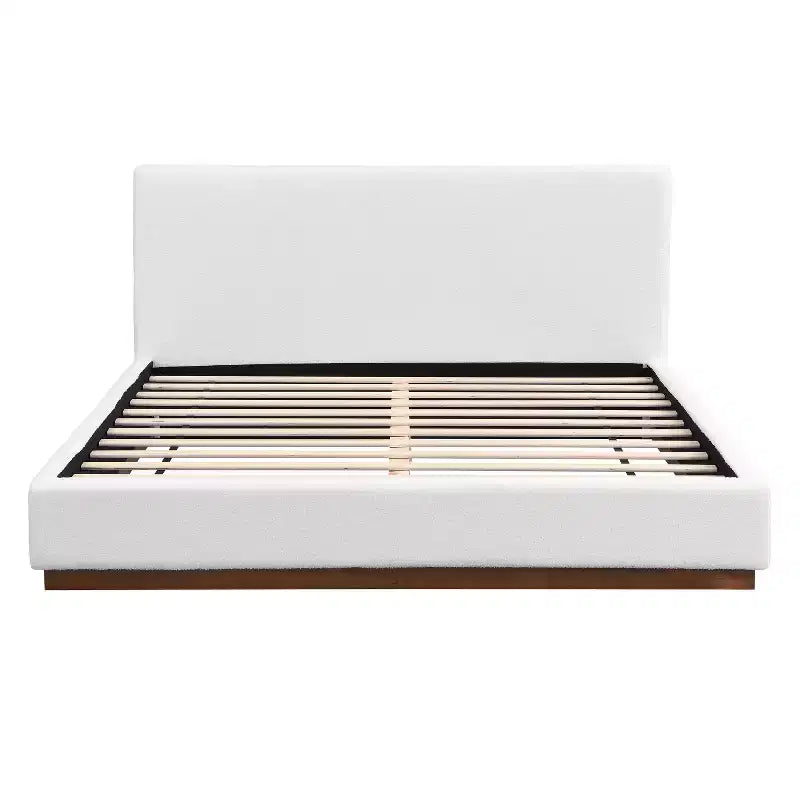 Lit plateforme en bois rembourré en bouclé Phyllis Modern Minimaliste Christopher Knight Home