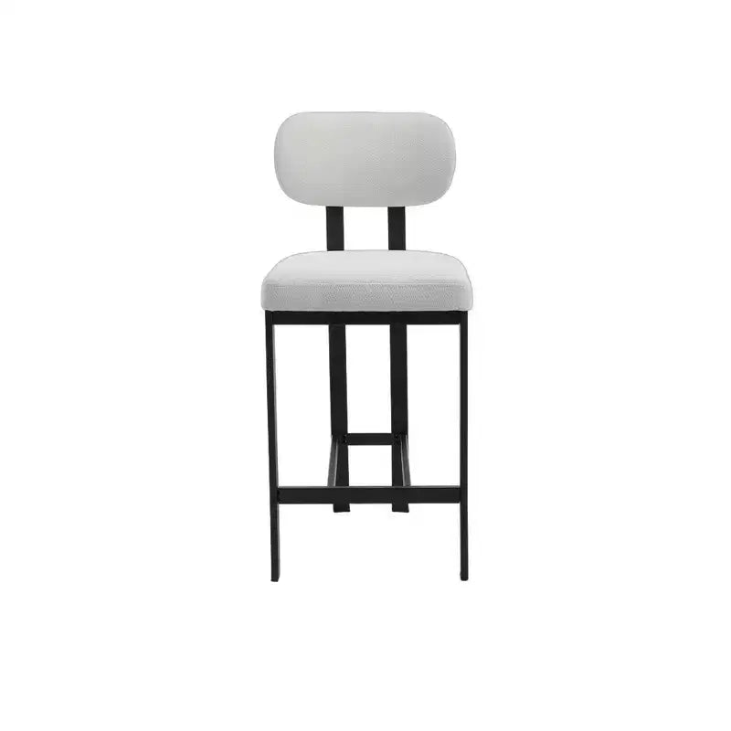 HomeRoots Set of Two 26 White and Black Fabric and Metal Counter Height Bar Chairs