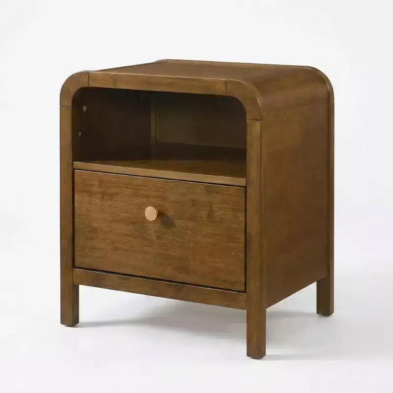Table de chevet en bois Eldren de Roundhill Furniture avec cadre en bois d'hévéa massif, finition noyer