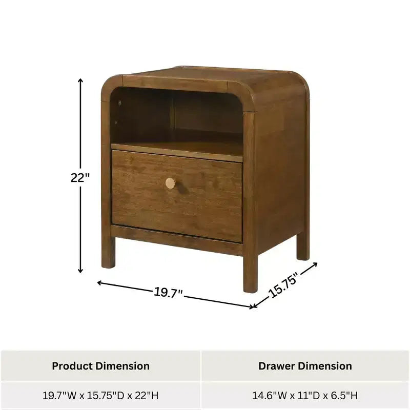 Table de chevet en bois Eldren de Roundhill Furniture avec cadre en bois d'hévéa massif, finition noyer