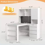 MooxvMoo Bureau d'angle en bois en forme de L avec station de recharge, lumières LED, tiroirs et étagère, table d'ordinateur d'angle moderne pour bureau à domicile et jeux, blanc