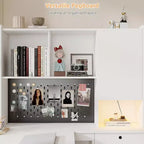 MooxvMoo Bureau d'angle en bois en forme de L avec station de recharge, lumières LED, tiroirs et étagère, table d'ordinateur d'angle moderne pour bureau à domicile et jeux, blanc