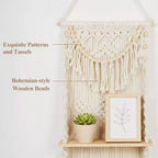 Étagère murale en macramé Bekrvio à 3 niveaux – Étagère flottante de style bohème avec perles en bois – Organisateur mural pour salon et chambre à coucher
