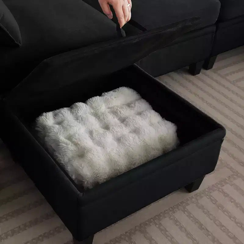GDFStudio Lancelot, grand canapé d'angle contemporain en chenille, 6 places, 277 cm, avec ottoman de rangement
