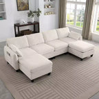 GDFStudio Lancelot, grand canapé d'angle contemporain en chenille, 6 places, 277 cm, avec ottoman de rangement