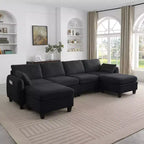 GDFStudio Lancelot, grand canapé d'angle contemporain en chenille, 6 places, 277 cm, avec ottoman de rangement