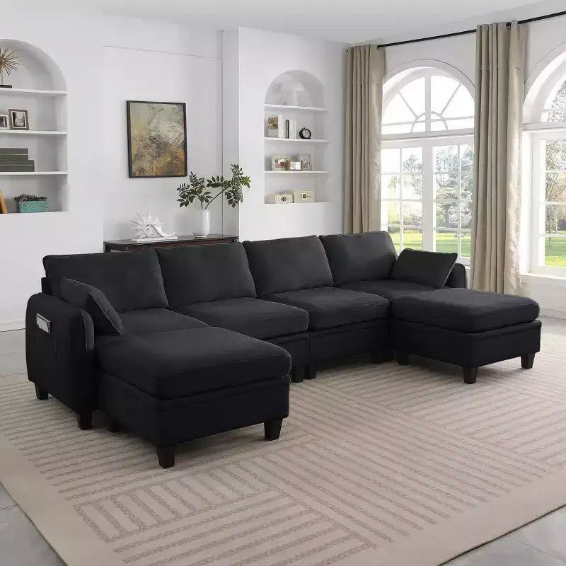 GDFStudio Lancelot, grand canapé d'angle contemporain en chenille, 6 places, 277 cm, avec ottoman de rangement