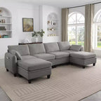 GDFStudio Lancelot, grand canapé d'angle contemporain en chenille, 6 places, 277 cm, avec ottoman de rangement