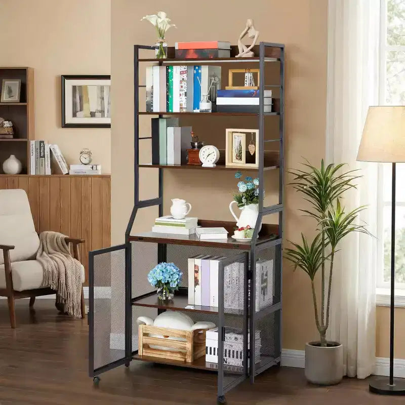 Bureau Bibliothèque 2-en-1 avec Étagères de Rangement, Bureau d'Étude Industriel en Métal et Panneaux de Particules avec Bibliothèque, Bureau Haut de 70 cm