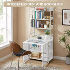 Bureau Bibliothèque 2-en-1 avec Étagères de Rangement, Bureau d'Étude Industriel en Métal et Panneaux de Particules avec Bibliothèque, Bureau Haut de 70 cm