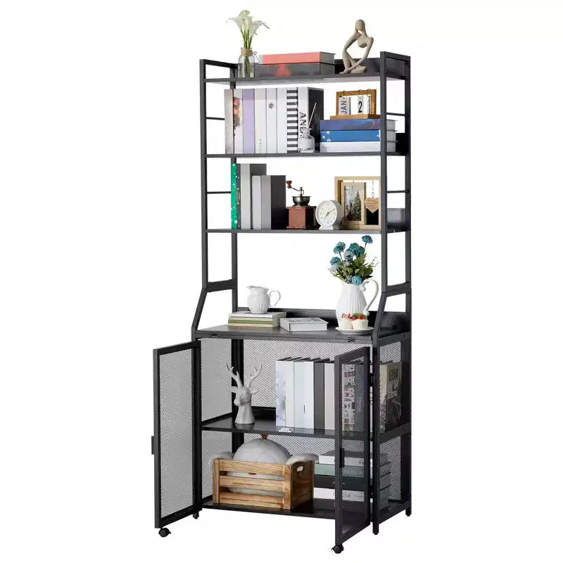 2-in-1 Bookshelf Desk with Storage Shelves, Industrial Metal & Particle Board Study Desk with Bookcase, 70 Tall Floor Standing Office Desk