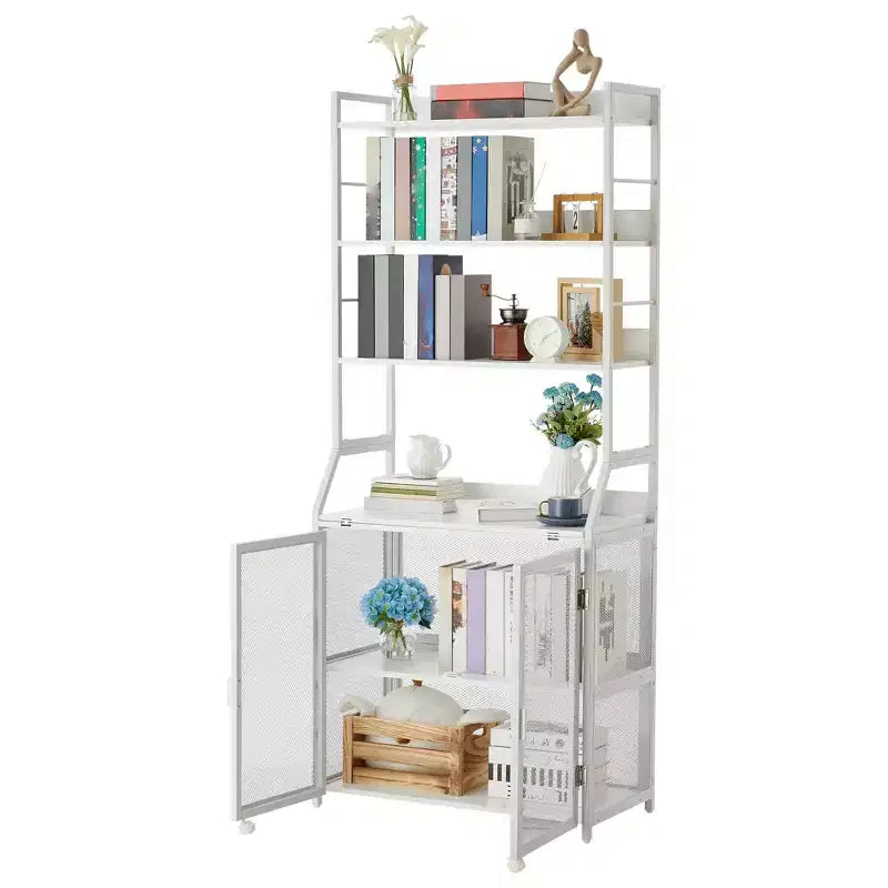 Bureau Bibliothèque 2-en-1 avec Étagères de Rangement, Bureau d'Étude Industriel en Métal et Panneaux de Particules avec Bibliothèque, Bureau Haut de 70 cm