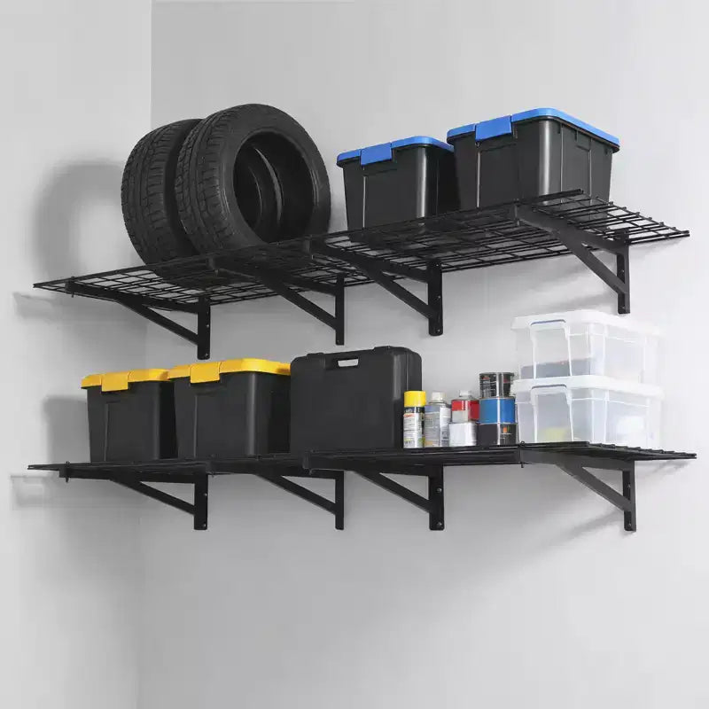 4-Pack 2x3ft Garage Shelving Floating Storage Shelves, Garage Shelving Wall Mounted, Updated 1400lbs Capacity Metal Garage Storage Shelves