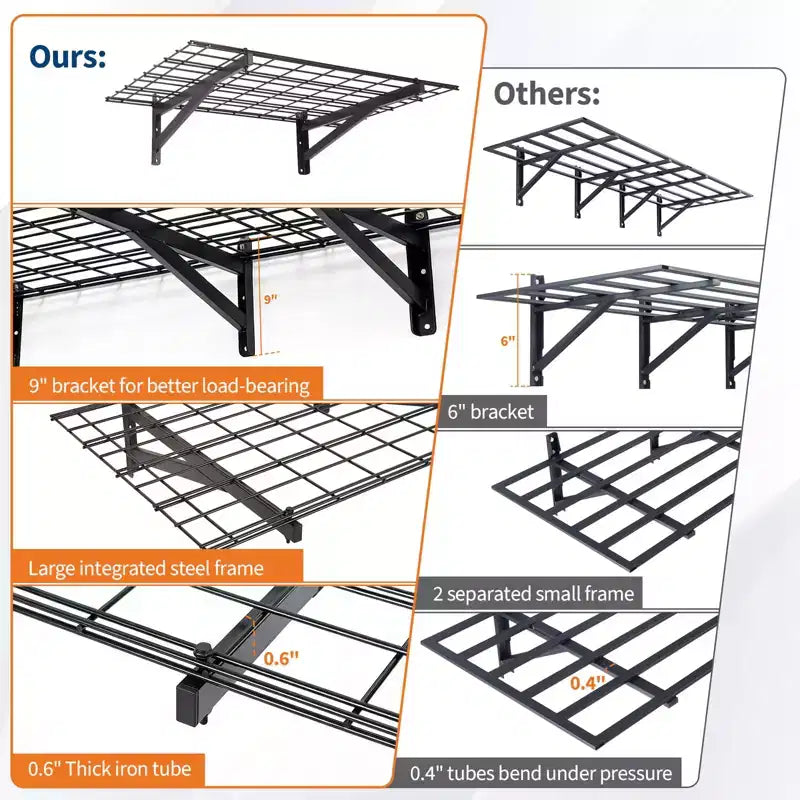 Lot de 4 étagères murales flottantes de rangement pour garage, 60x90cm, capacité améliorée de 635 kg
