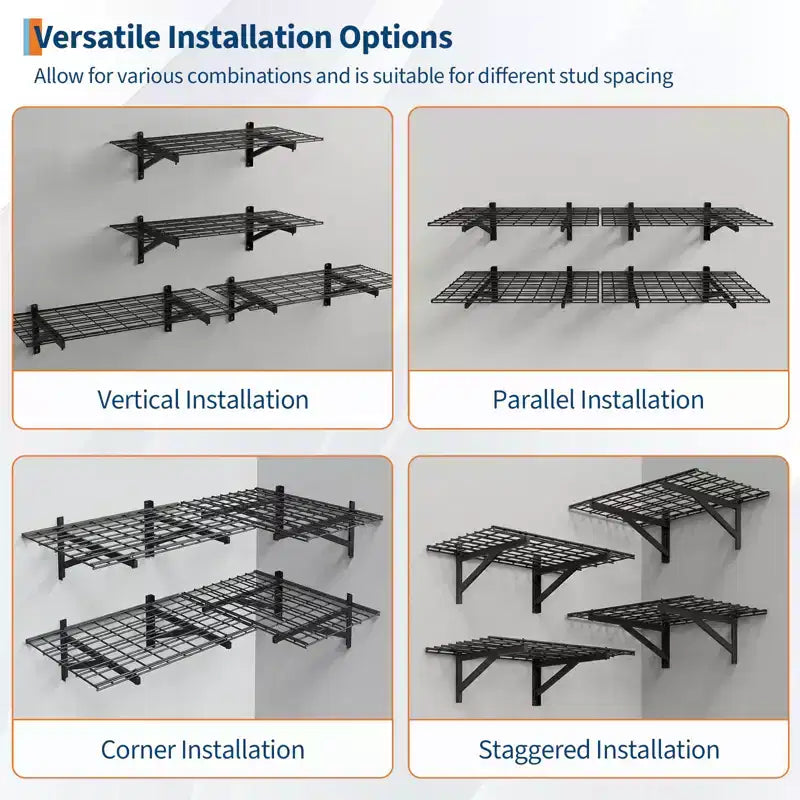 Lot de 4 étagères murales flottantes de rangement pour garage, 60x90cm, capacité améliorée de 635 kg