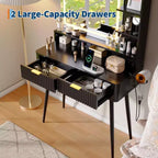 31 coiffeuse à cannelures, coiffeuse moderne du milieu du siècle avec miroir, 2 tiroirs, pour chambre à coucher