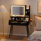31 coiffeuse à cannelures, coiffeuse moderne du milieu du siècle avec miroir, 2 tiroirs, pour chambre à coucher