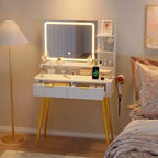 31 coiffeuse à cannelures, coiffeuse moderne du milieu du siècle avec miroir, 2 tiroirs, pour chambre à coucher