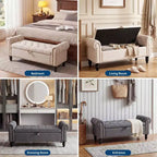 Banc ottoman de rangement de 51 po, banc capitonné de bout de lit avec bras roulés, banc de fenêtre en lin, banc d'entrée avec charnière de sécurité pour chambre à coucher, beige