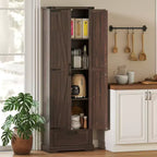HOMCOM Armoire de cuisine autoportante de 180 cm avec portes de grange, tiroir et étagères réglables pour salle à manger, marron