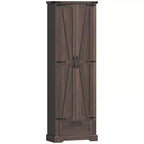 HOMCOM Armoire de cuisine autoportante de 180 cm avec portes de grange, tiroir et étagères réglables pour salle à manger, marron