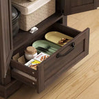 HOMCOM Armoire de cuisine autoportante de 180 cm avec portes de grange, tiroir et étagères réglables pour salle à manger, marron