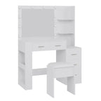 Coiffeuse avec miroir, table de maquillage de 104 cm de large avec 5 tiroirs et étagères de rangement ouvertes, ensemble de coiffeuse avec tabouret rembourré pour chambre.