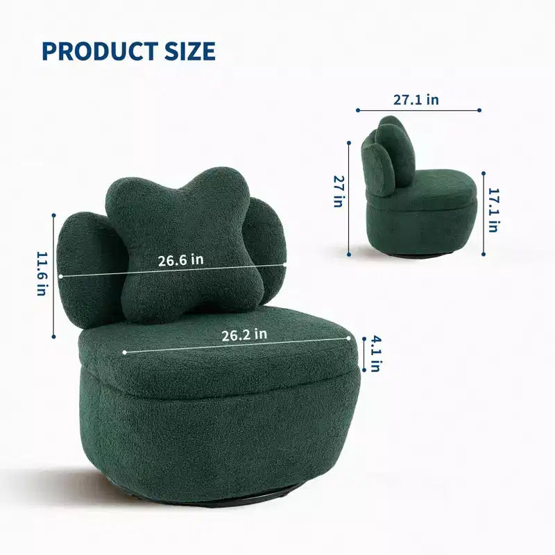 Fauteuil d'appoint pivotant moderne, fauteuil de salon rotatif à 360° en tissu Teddy, fauteuil de lecture rembourré confortable pour salon, chambre, petit espace, vert