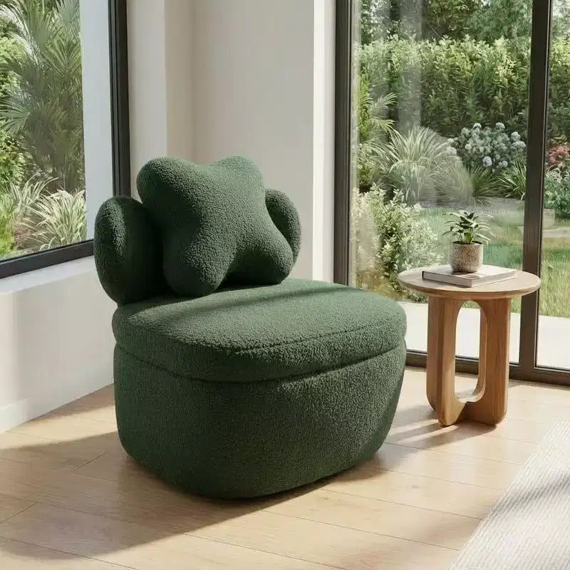 Fauteuil d'appoint pivotant moderne, fauteuil de salon rotatif à 360° en tissu Teddy, fauteuil de lecture rembourré confortable pour salon, chambre, petit espace, vert