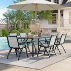 Table à manger moderne de 71 po pour terrasse extérieure avec trou pour parasol, en aluminium de qualité marine, résistante aux intempéries et à la rouille, pour restaurants, arrière-cours, bords de piscine